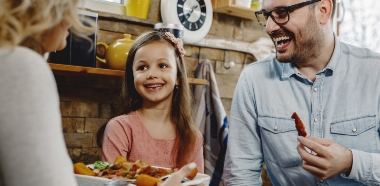 happy family in the restaurant having a fun day